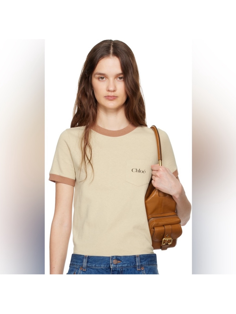 Chloe Cream Short-Sleeve Tee with Rust Trim